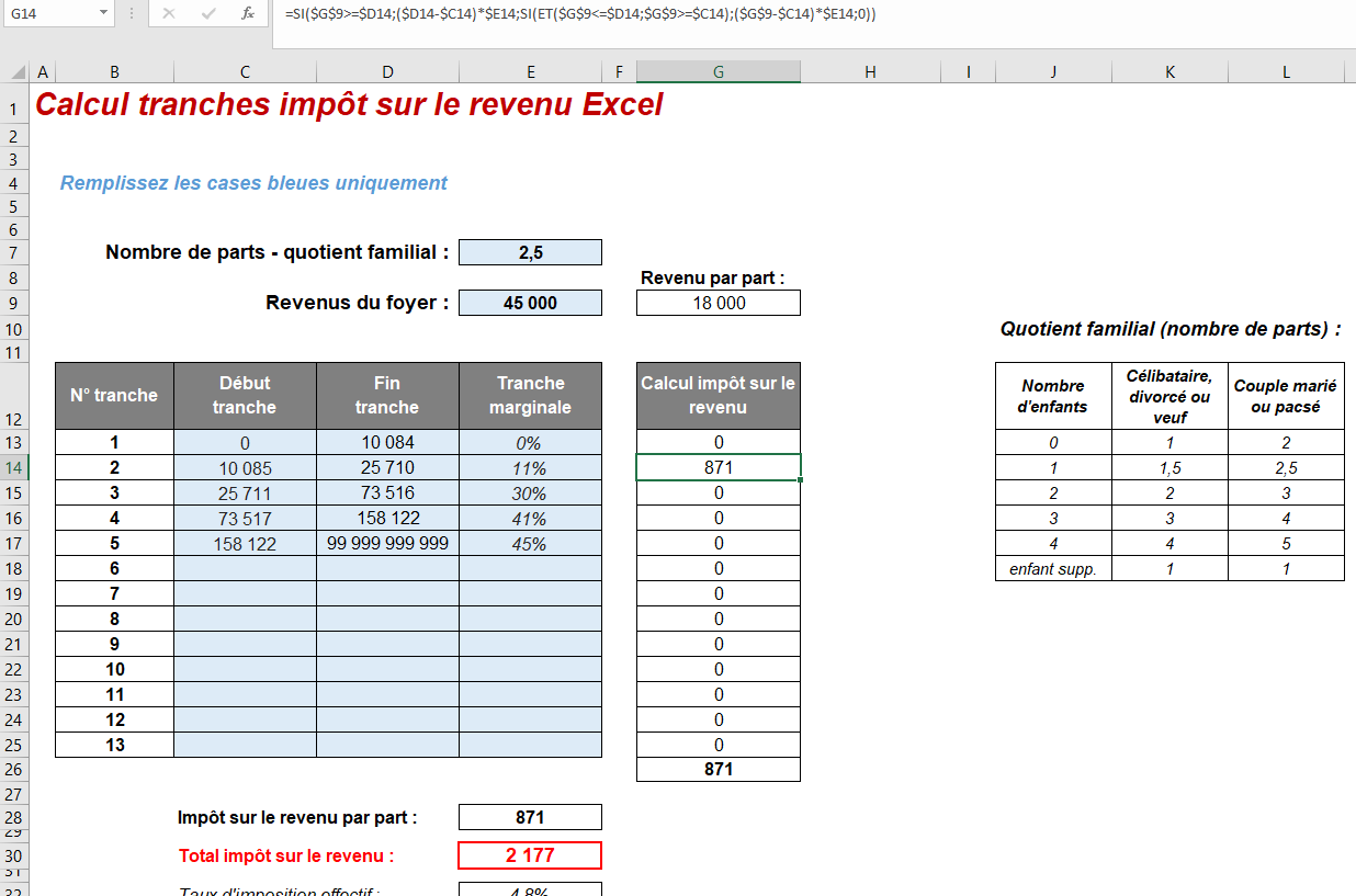 Formule Excel Tranche D'impôt Sur Le Revenu 2024 : Calcul