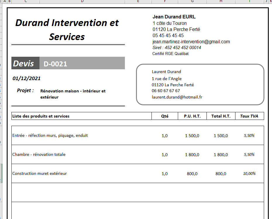 Modèle Devis Excel Bâtiment Gratuit / à Télécharger