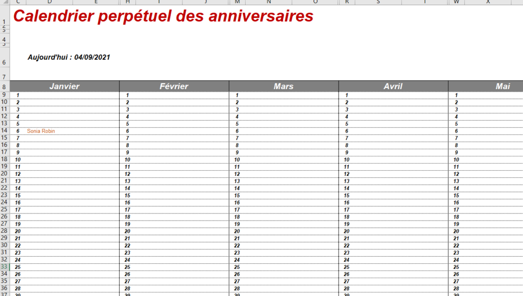 Un Calendrier Des Anniversaires Excel Gratuit Automatique