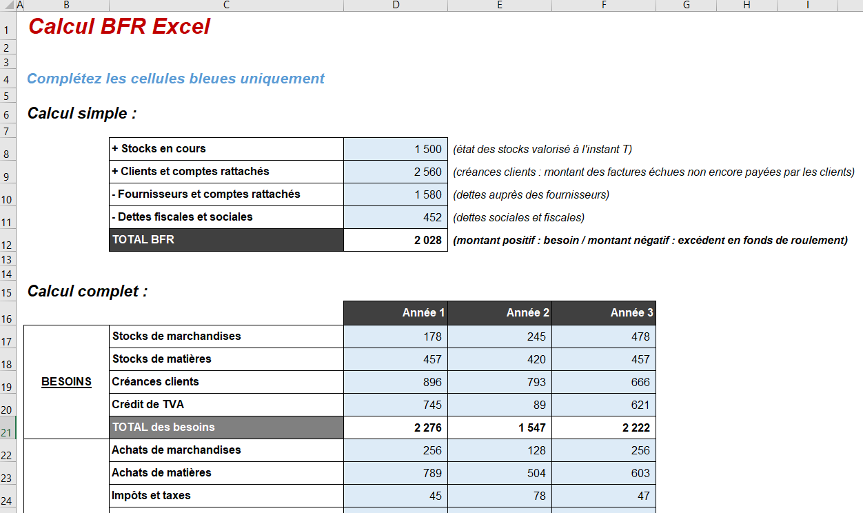 Calcul BFR Excel : Exemple Gratuit Pour Enfin Comprendre