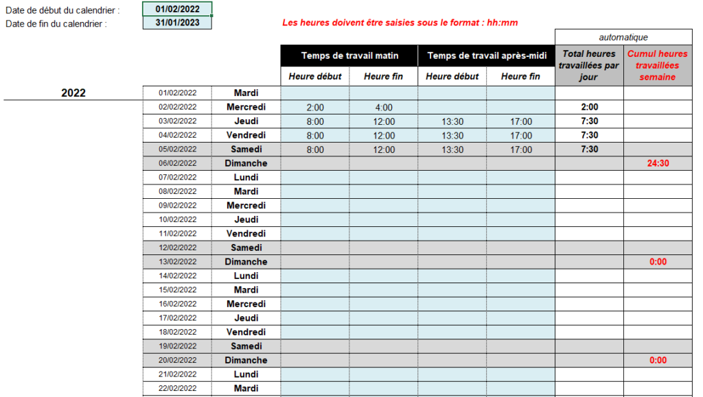 Tableau Suivi Temps De Travail : Modèle Gratuit