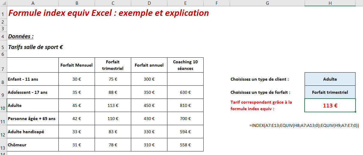 Formule INDEX EQUIV Excel : Exemple & Explication Simple