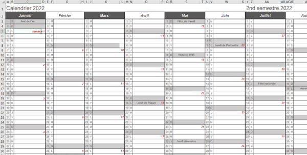 Calendrier 2022 EXCEL à imprimer avec jours fériés ! (gratuit)