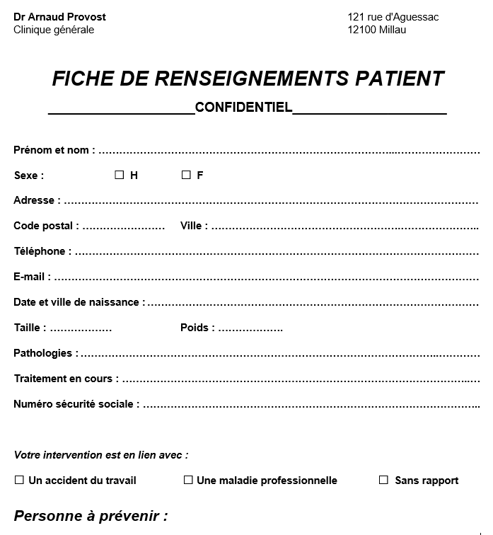 Modèle Fiche Renseignement Patient Word : Pro & Gratuit